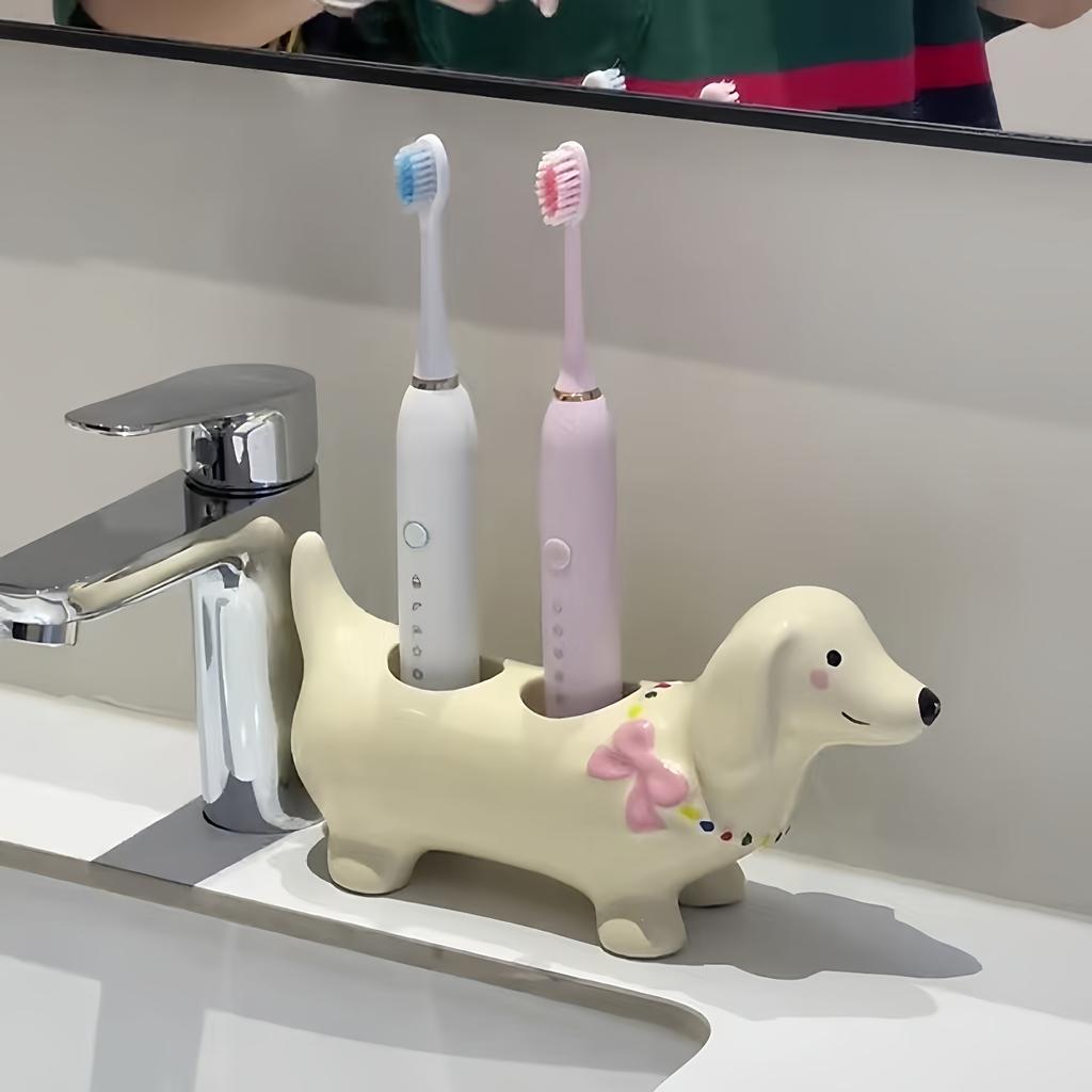 Creative Dachshund Toothbrush Rack Bow Washboard Electric Toothbrush Rack Ceramic Toothbrush Storage Rack Bathroom Decoration