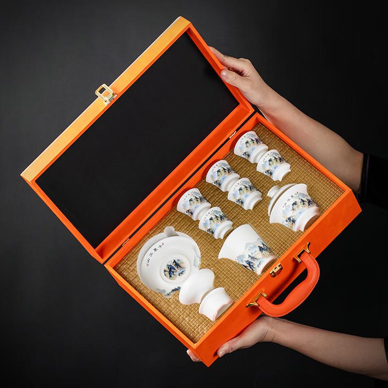 Thousand Miles Landscape Mutton-Fat Jade Porcelain Tea Set