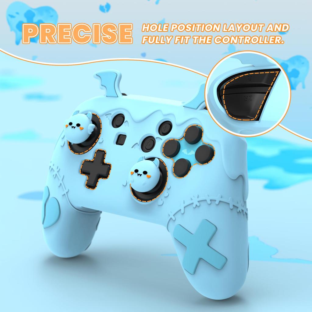 PlayVital Gothic Imp Series Cute Silicone Protective Cover for Switch Pro Includes 4 Thumb Grips and 2 Grip Silicone Cover Controller, Stickers,