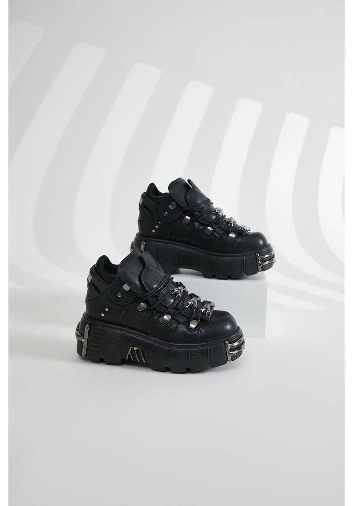 2024 Fall/Winter Women's Thick-Soled Punk Leather Shoes - Dark Low-Top Motorcycle Boots