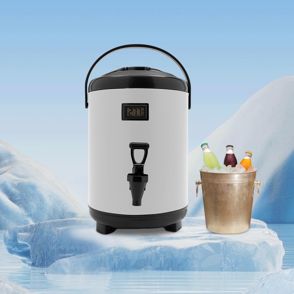 Heißgetränkespender, Isolierter Trinkspender aus Edelstahl, 8 Liter Fassungsvermögen mit Thermometer, 2,11 Gallonen Weißer Trinkbehälter