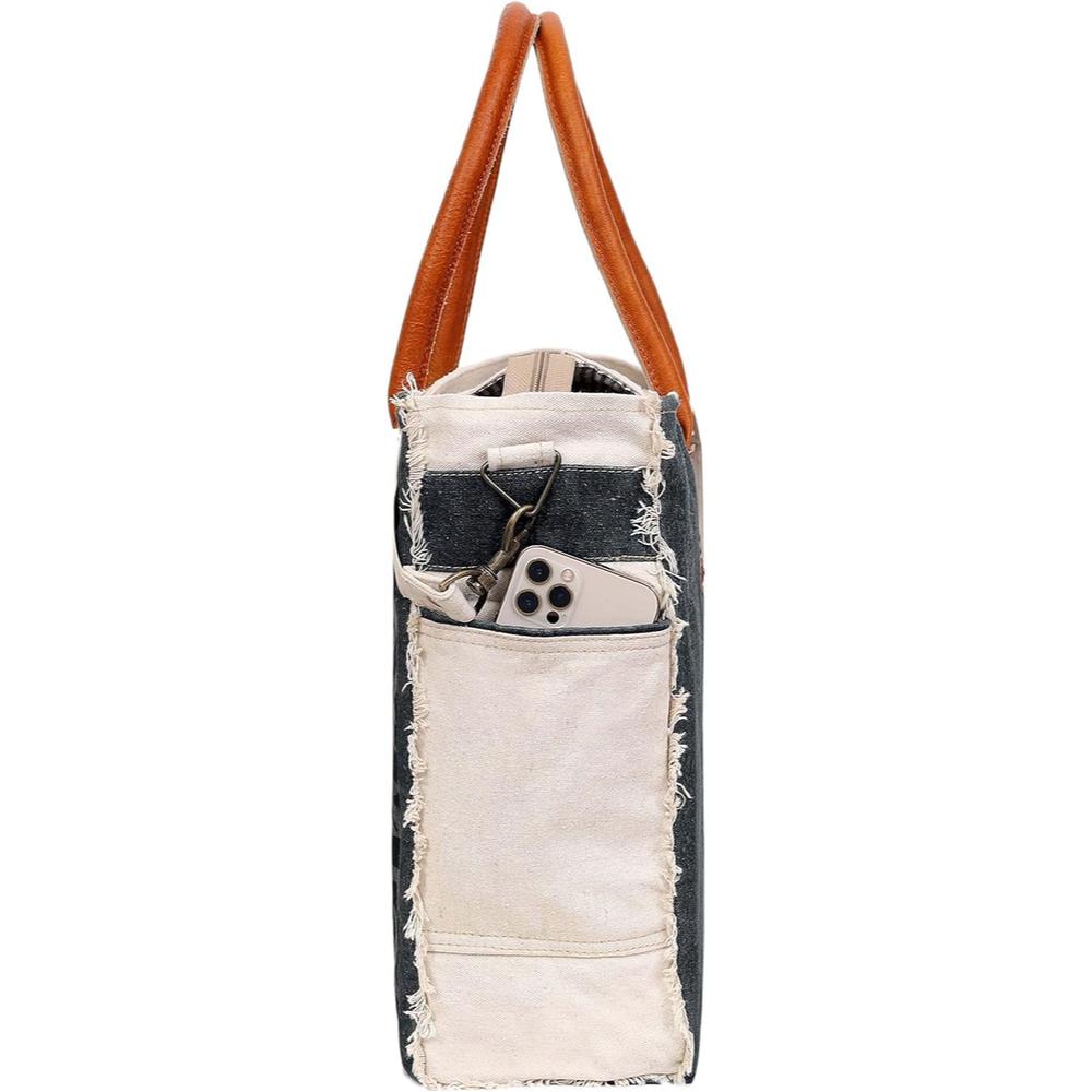 Bags SEL De MER Large Crossbody Bag & Cowhide Tote, Upcycled Canvas & Cowhid
