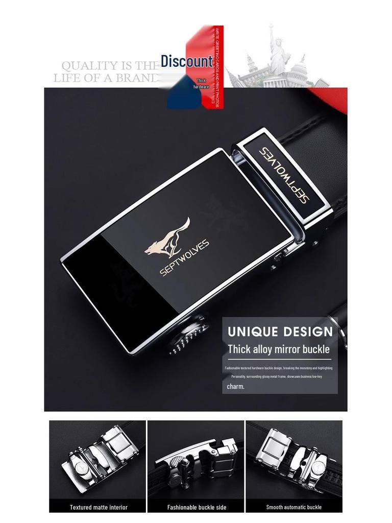 Men's High-End Cowhide Leather Belt with Automatic Buckle - Fashionable Gift for Young Professionals