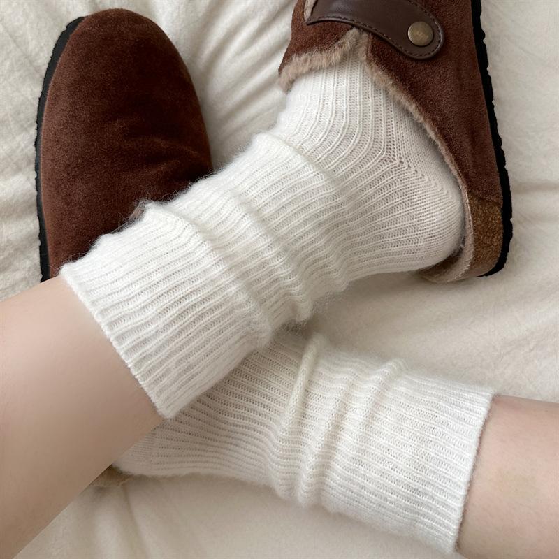Wool Socks, Women's Autumn and Winter Mid-calf Socks, Thickened Warm Cashmere Long Socks, Winter Birken Shoes, Pile Socks