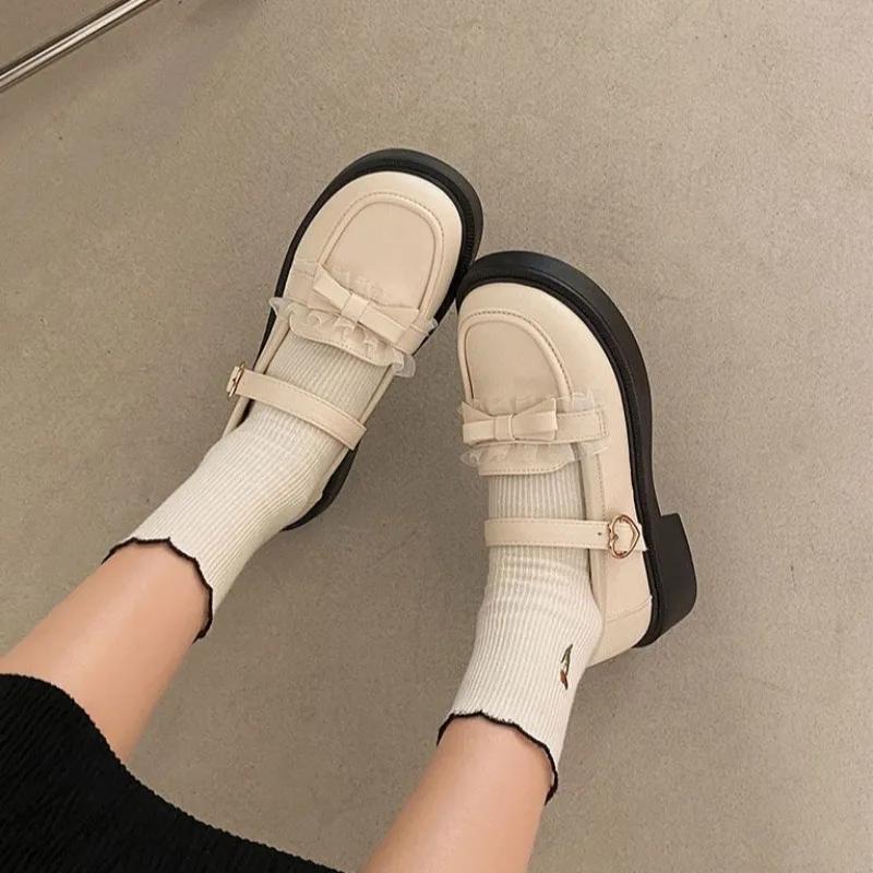 

Туфли-лоферы с круглым носком и милым бантом для женщин, женские туфли-лодочки в японском стиле, Лолита Каваи Готика, средний каблук, Мэри Джейн, весна 39 40