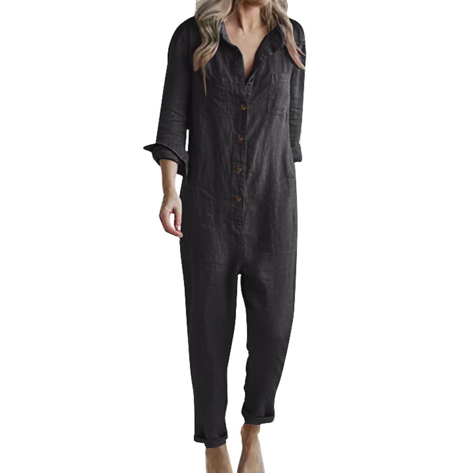 Женский элегантный модный безрукавный свободный повседневный комбинезон с карманами S чёрный