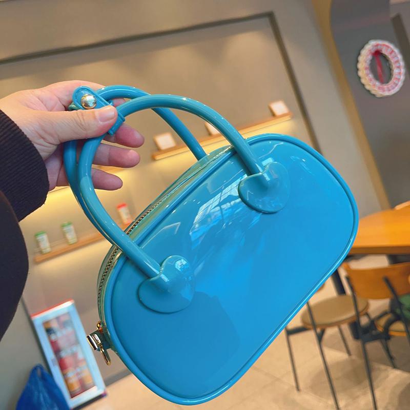 Damen Sommer Bonbonfarbe PVC Jelly Kleine Schultertasche Mode Henkeltasche Kette Reißverschluss Umhängetasche KTY