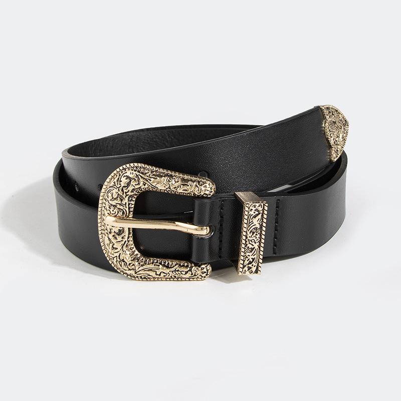 New Lady's Western Handsome Fashion Engraving Retro PU Belt Neutral Personality Trendy Women's Belt