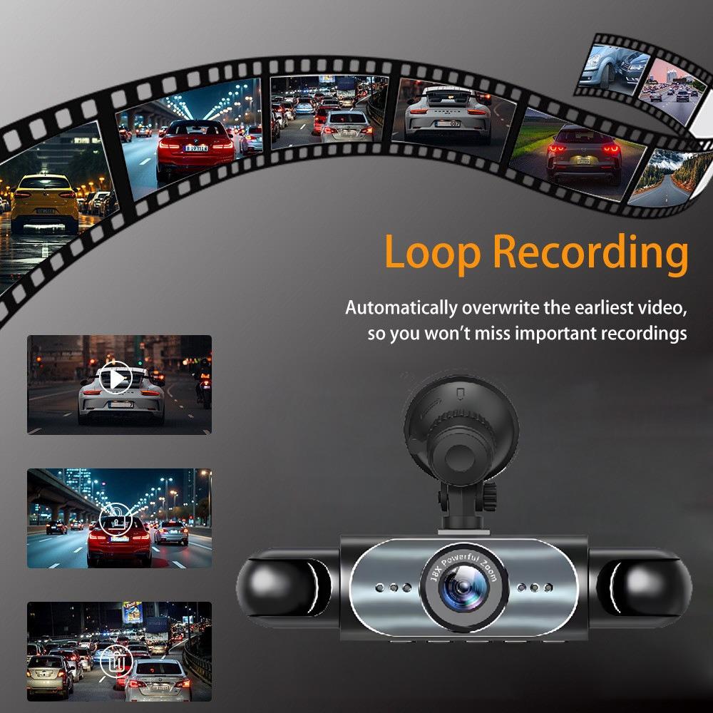 Dashcam a 4 Lenti: Registrazione HD 1080P (Anteriore, Posteriore, Sinistra, Destra) & Vista posteriore