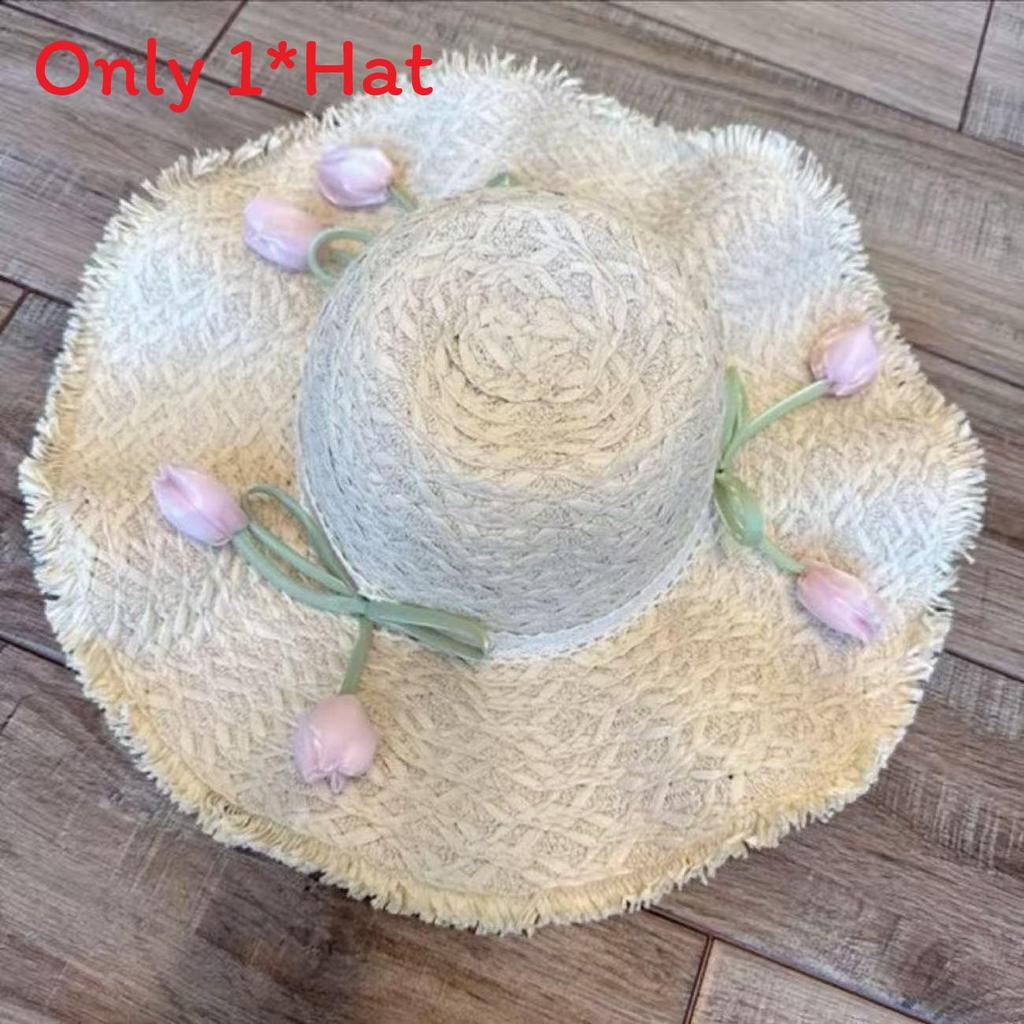 Weaving Lace Bow Sun Hat With Wide Brim For Beach And Vacation
