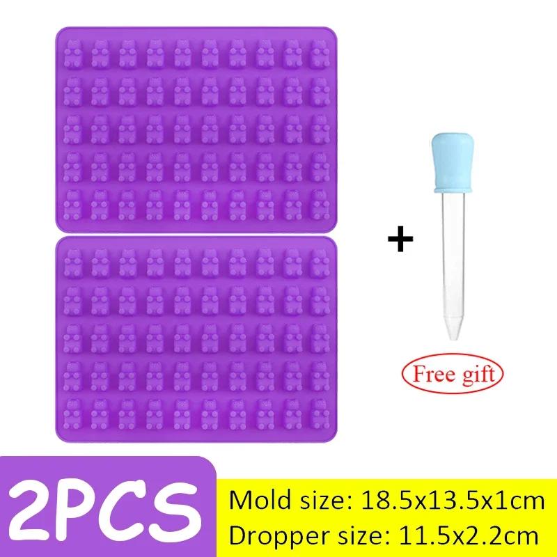 Silicone Mini Gummy Bear Mold DIY Chocolate Jelly Candy Cake Fondant Mould with Dropper Household Making Mold Baking Supplies
