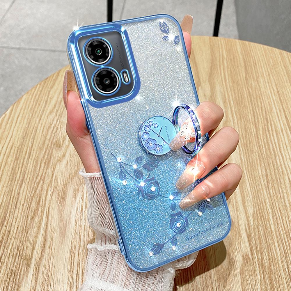 KADEM For Motorola Moto G85 5G/S50 Neo 5G Case Ring Kickstand TPU Flowers Phone Cover Gradient Glitter