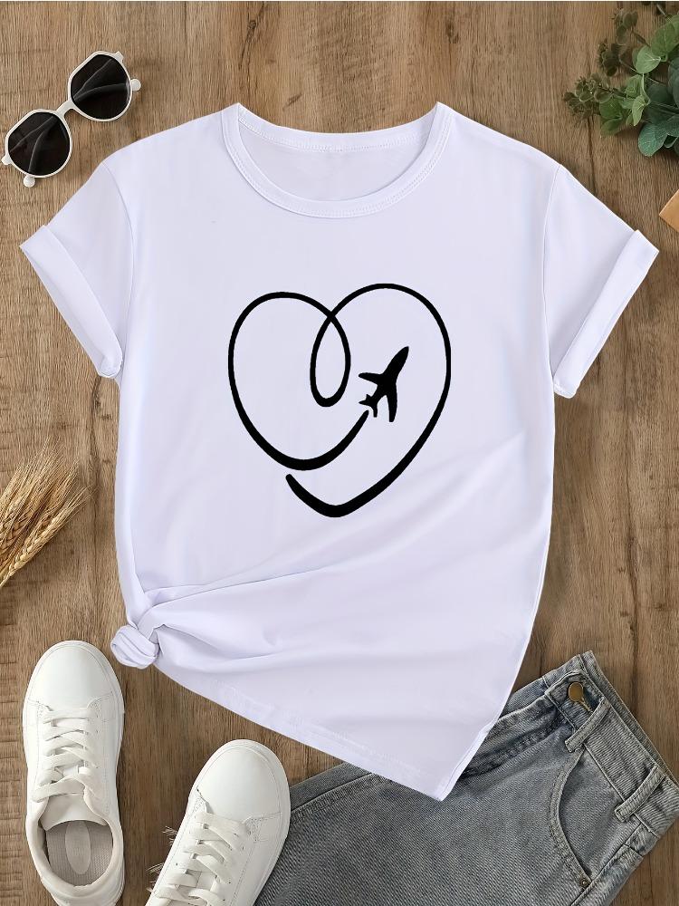 

Fashionable Casual Womens Heart Print Pattern ShortSleeve TShirt LooseFit Top for Spring Summer and Fall Harajuku Y2K Style 4XL