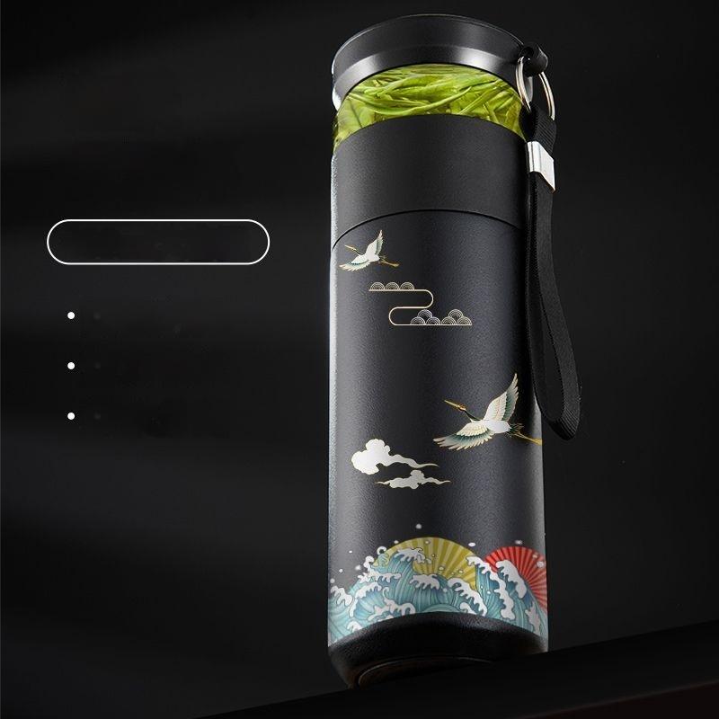 500ML Stainless Steel Thermos Bottle With Lid Portable Vacuum Flasks Red-crowned Crane Pattern Coffee Tea Water Bottle