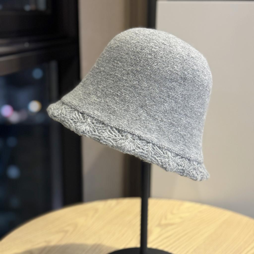 New Pure Wool Knitted Hat for Women in Autumn and Winter Gentle Lace Sweet and Fashionable Soft and Waxy Small Bucket Hat with Face