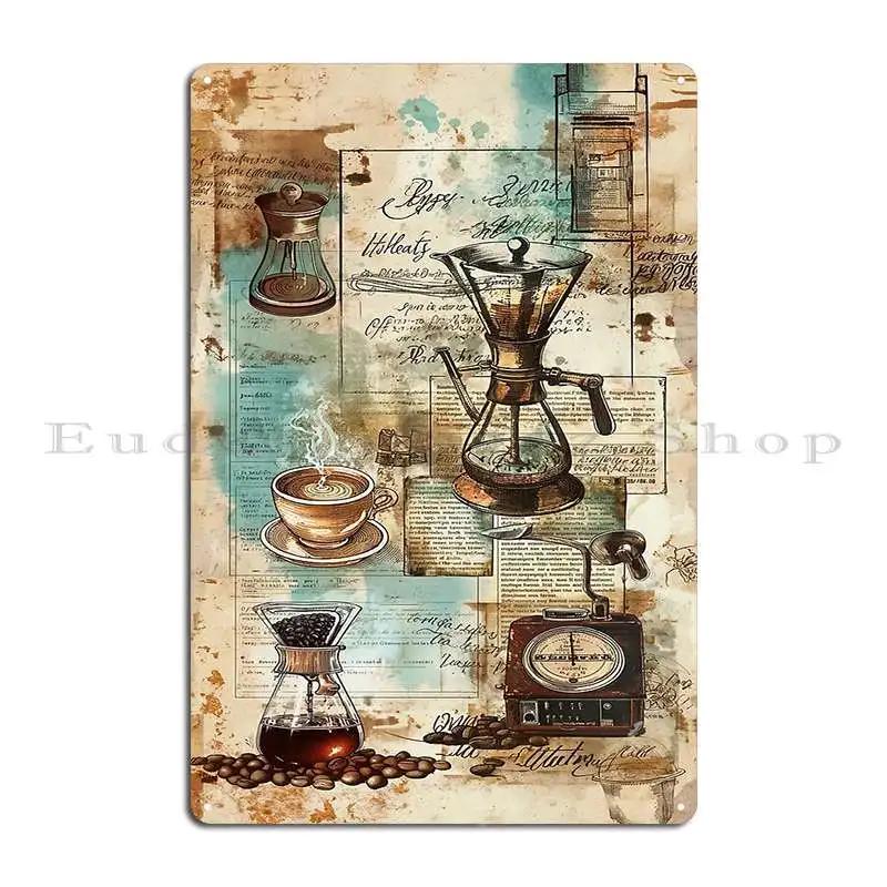 Vintage Coffee Brewing Knowledge COFFEE DRINKS TYPE Metal Living Room Mural Create Printing Cinema Tin Sign Poster