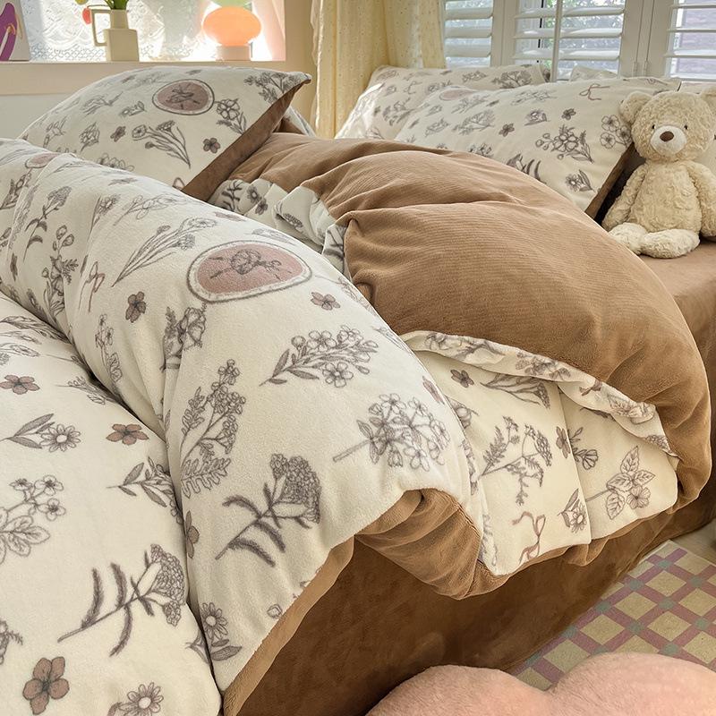 2025 Winter Milk Velvet Bedding Set: Fresh Coral Fleece & Flannel Duvet, Bed Sheet, Pillowcase