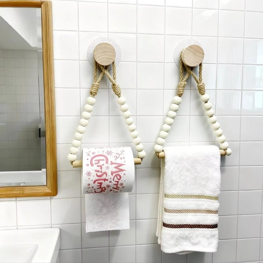 Hemp Rope Design Roll Paper Dispenser Punch-Free Wall-Mounted Toilet Paper Rack  Home Organizer