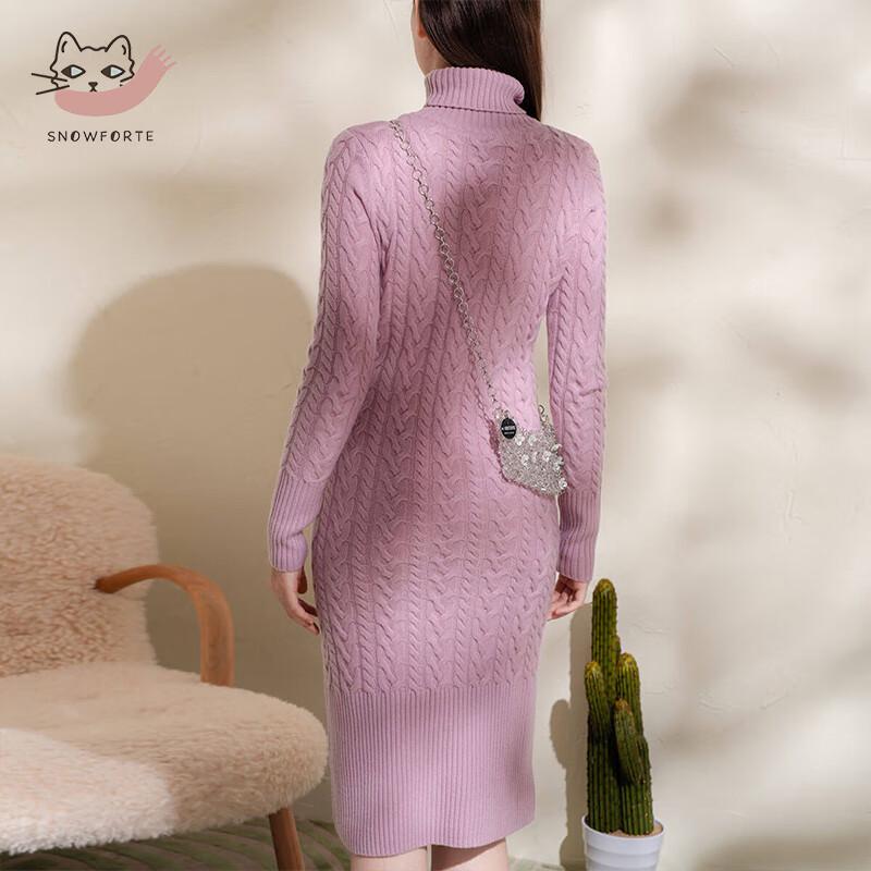 Sinuofude 100% Cashmere High-Neck Knitted Sweater Dress