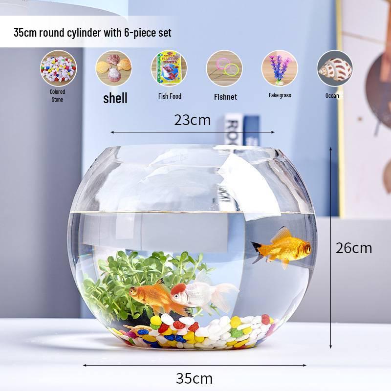 Jialei Dezhu Transparent Round Glass Fish Tank & Turtle Aquarium for Desktop Living Room