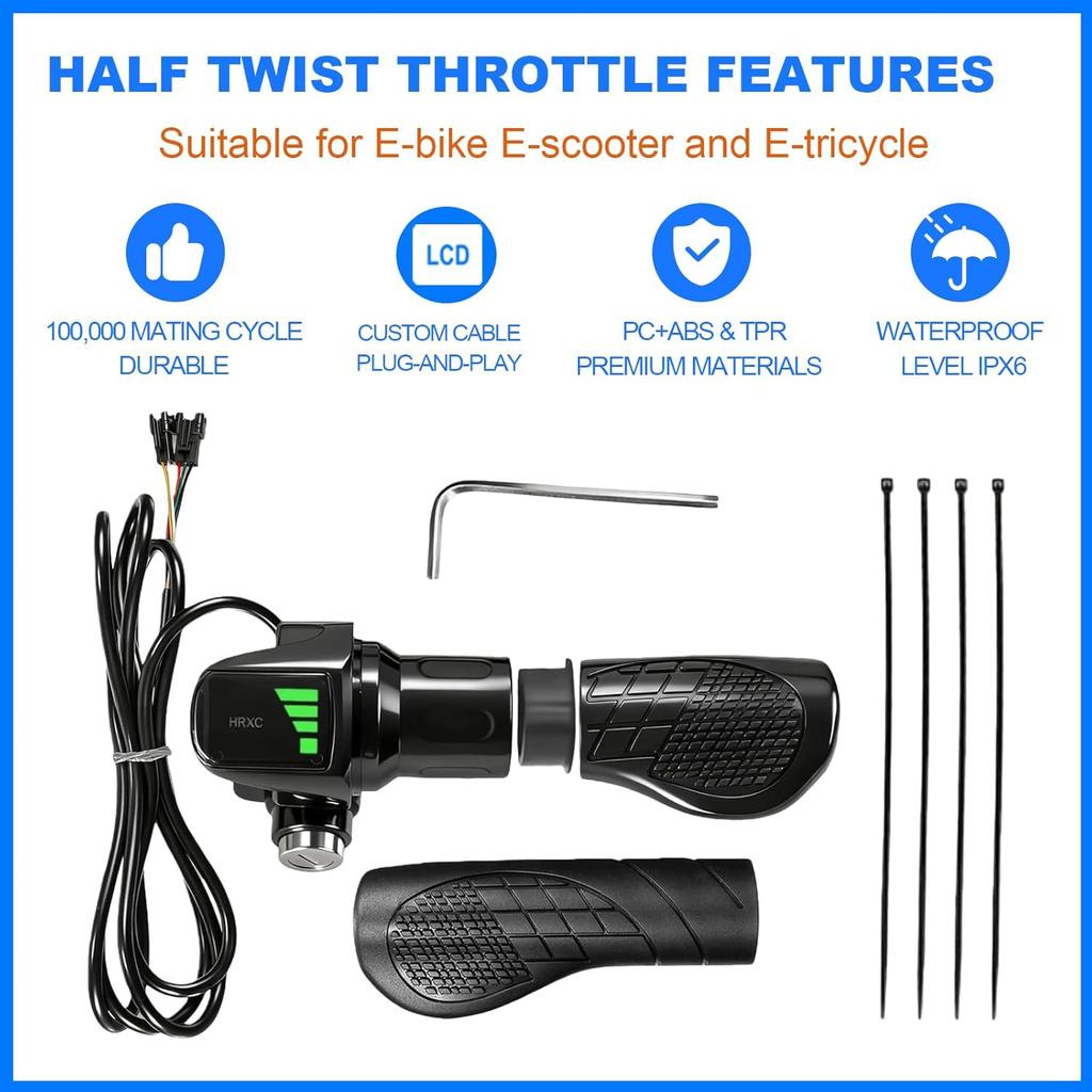 Half Twist Throttle Fits Ridstar Q20, 48V Ebike Throttle Grip Compatible with Ridstar Q20/Q20Lite/H20/H26Pro/H20 Pro/E26/E26Pro/MN20/MN26/DC26, Grips