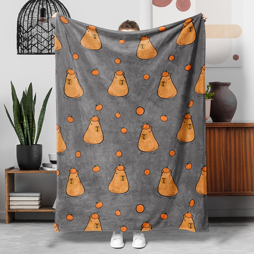 Capybara Cartoon Animal Blanket Kapibara Flannel Blanket Suitable for Office Travel Blanket