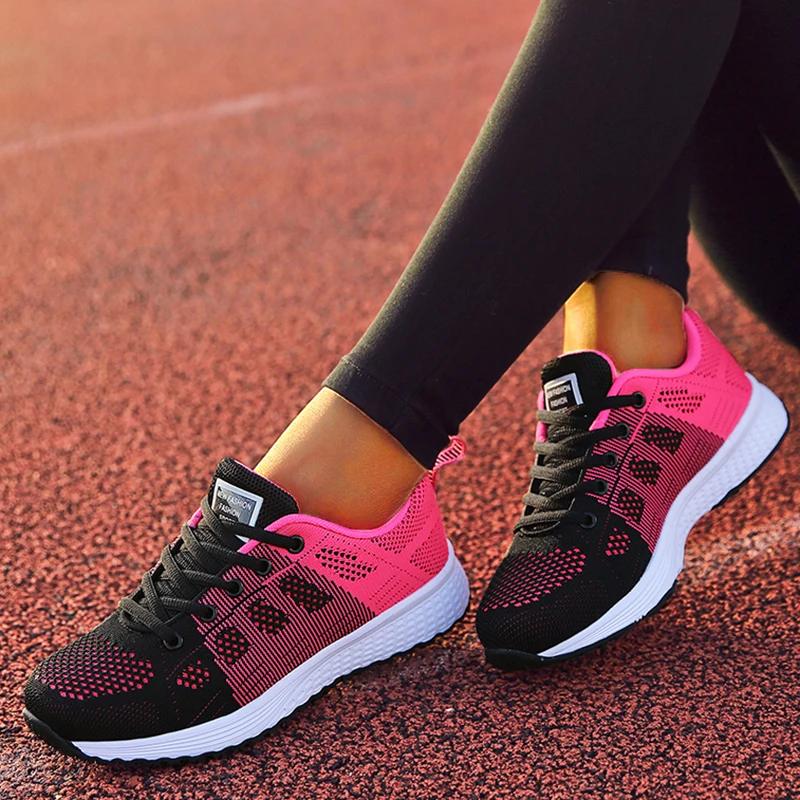 Women's Sneakers Breathable  New Fashion Flat Woman Vulcanize Shoes Mesh Fabric Lace Up Female Footwear Shoes