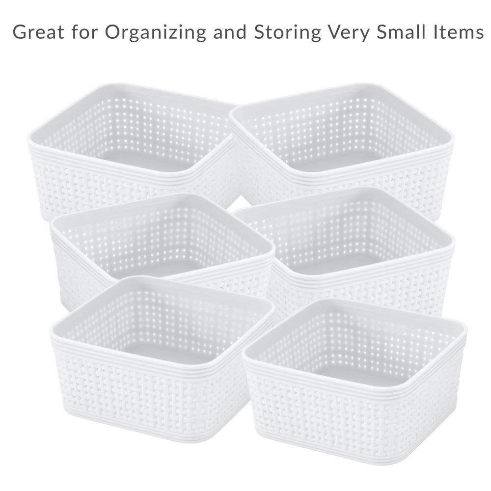 6 Pack Plastic Organizing Storage Basket Set White