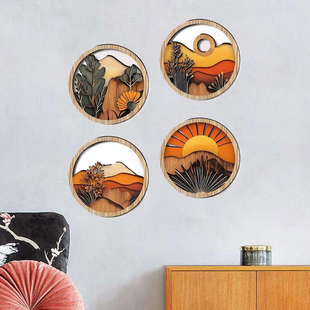4Pcs Round Frames Aesthetic Ornament Bohemian Style Geometric Frames Wall Art  Door