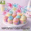 10 Pieces Colorful Glitter Cake Topper Sparkle Bamboo Foil Firework Cupcake Toppers Tassels Cake Decoration