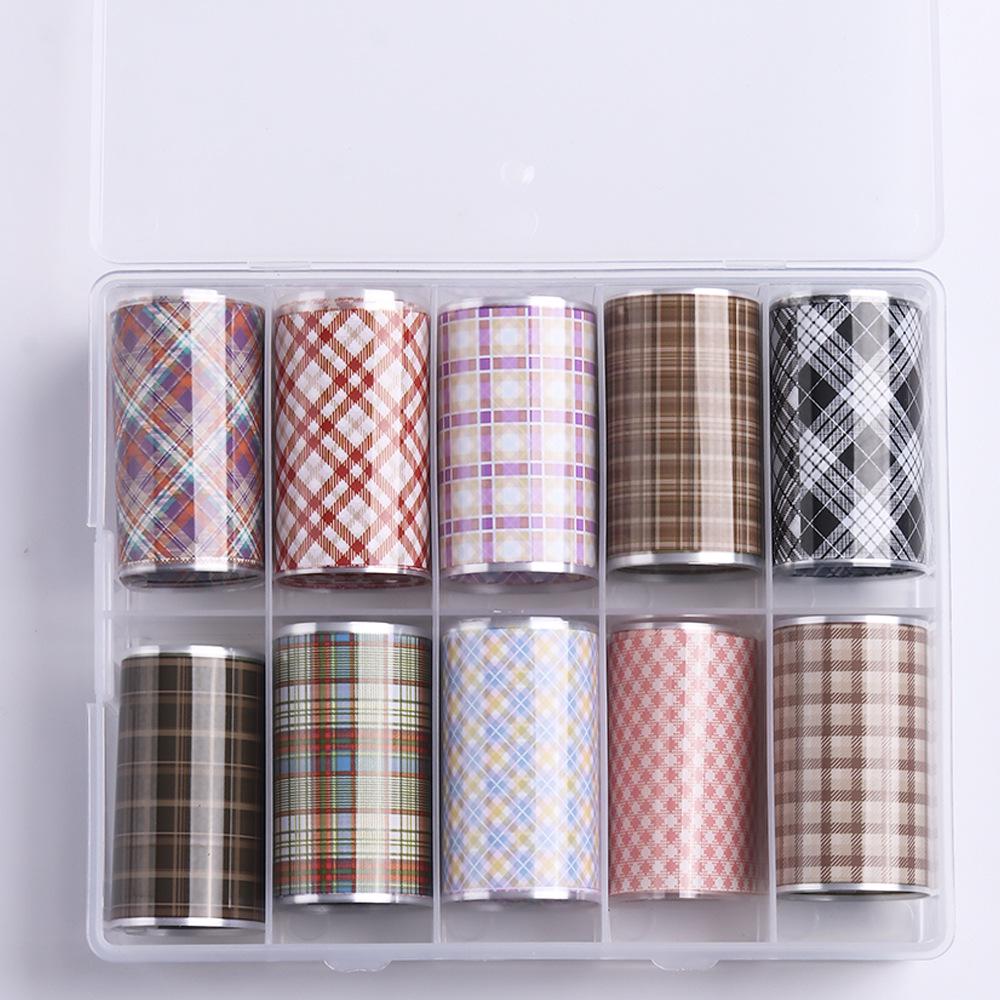 Retro Plaid Nail Art Stickers: Multi-color Starry Sky British Academy Style Decals