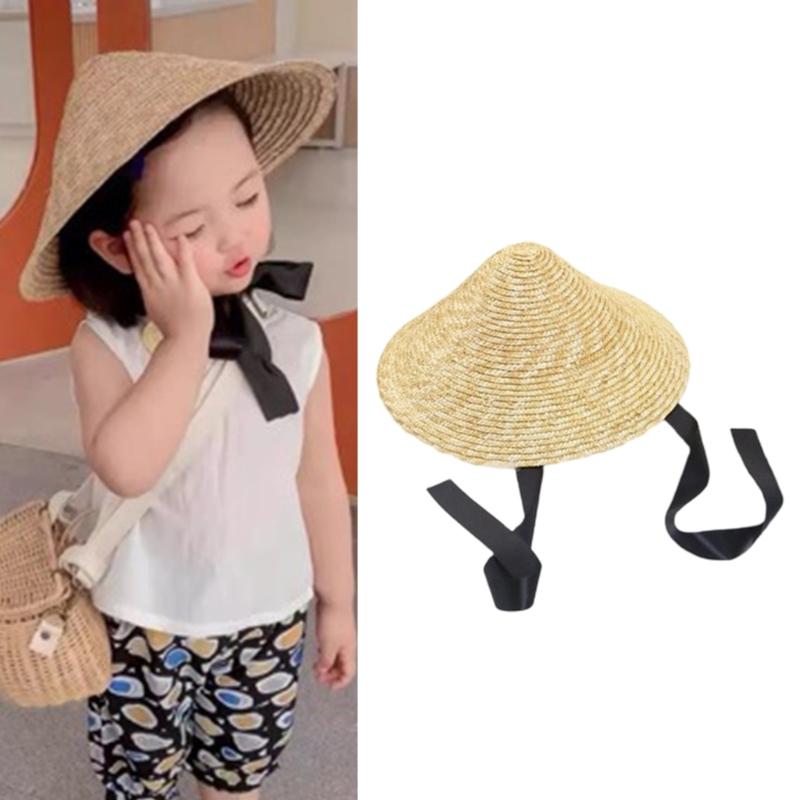 Cappello da Sole in Paglia per Bambini con Ampie Falde e Design Traspirante, Cappello alla Moda per la Protezione Solare per Gioco all'Aperto in Spiaggia