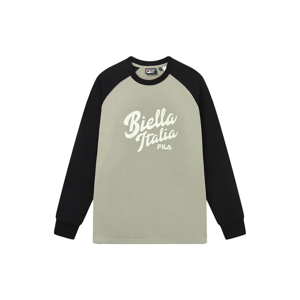 FILA American Vintage Autumn Printed Letter Spliced Round Neck Pullover Sweatshirt Unisex sweatshirt Light-Sand Army-Green F11U339205FKK