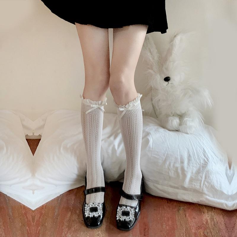 Ladies Spring and Summer Thin Model Bow Hollow Lace Lace Leg Socks
