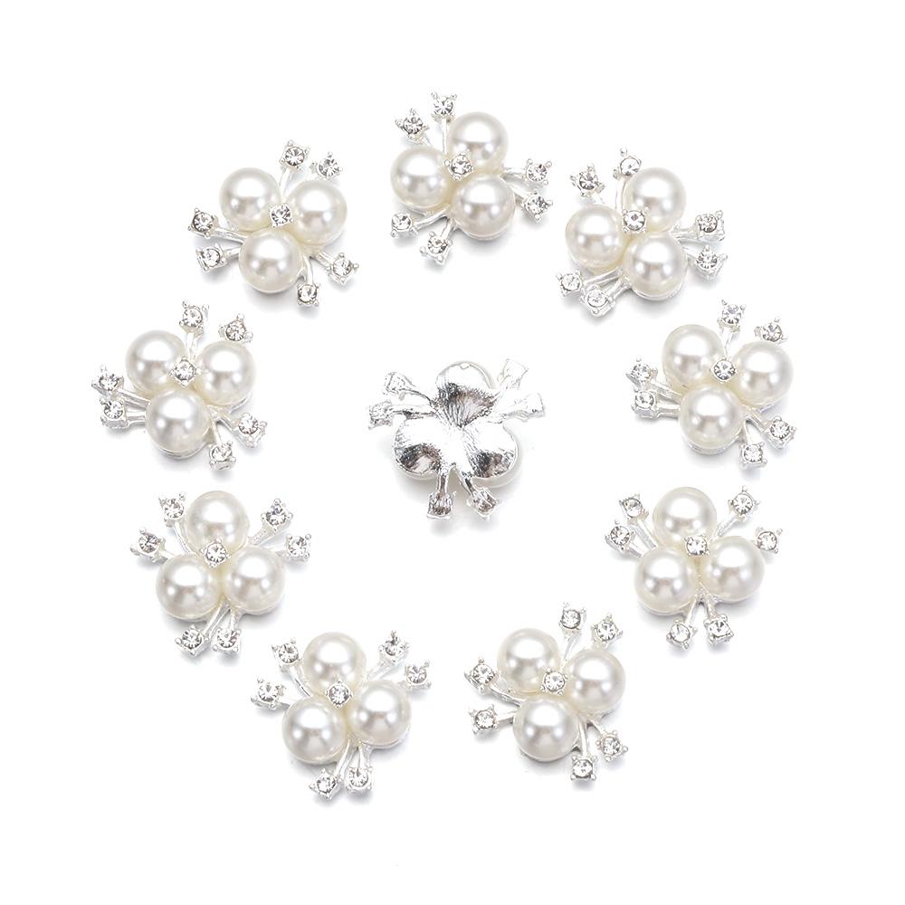 10PCS DIY Craft Hat Accessories Flower-shaped Pearl Button Headwear Clip Rhinestone Buttons Pearl Hairpins