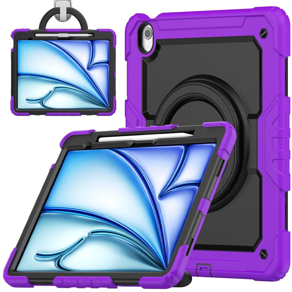 For iPad Air 13 (2025)/(2024) Case PC+Silicone Tablet Cover with Kickstand,Strap