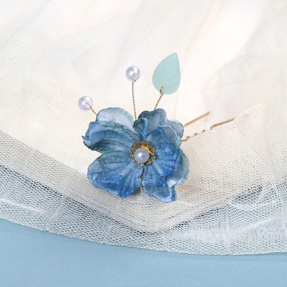 

Цветочная искусственная заколка для волос Металлическая заколка для волос Ханьфу Классическая U-образная заколка для волос Повседневная Blue-A