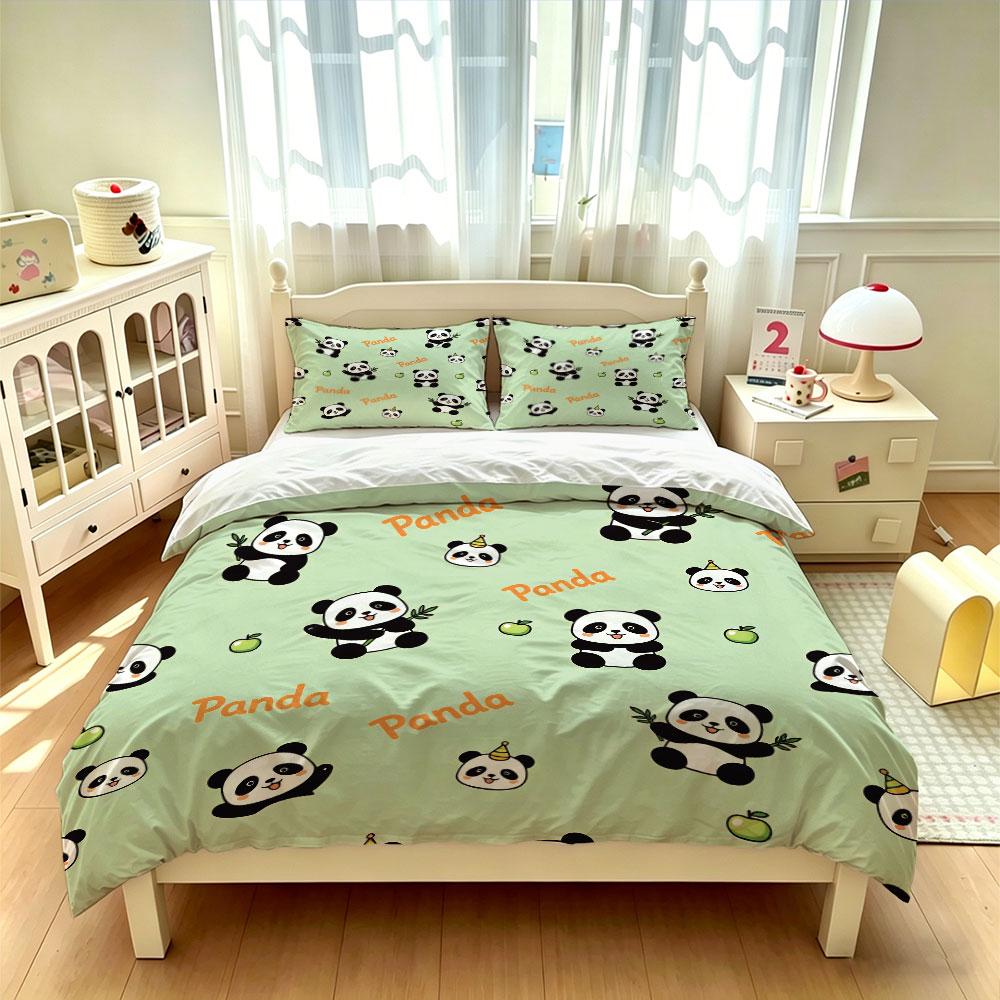 Cartoon Panda 3‑Pieces Bedding Set Duvet Cover Without Filler 2 Pillowcases Soft Comfortable Bedroom Decor Machine Washable H
