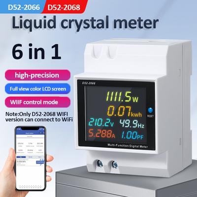 6 IN 1 Din-Schienen-AC-Monitor 110 V 220 V 380 V 100A Spannung Strom Leistungsfaktor Aktiv KWH Elektrische Energie Frequenzmesser VOLT AMP