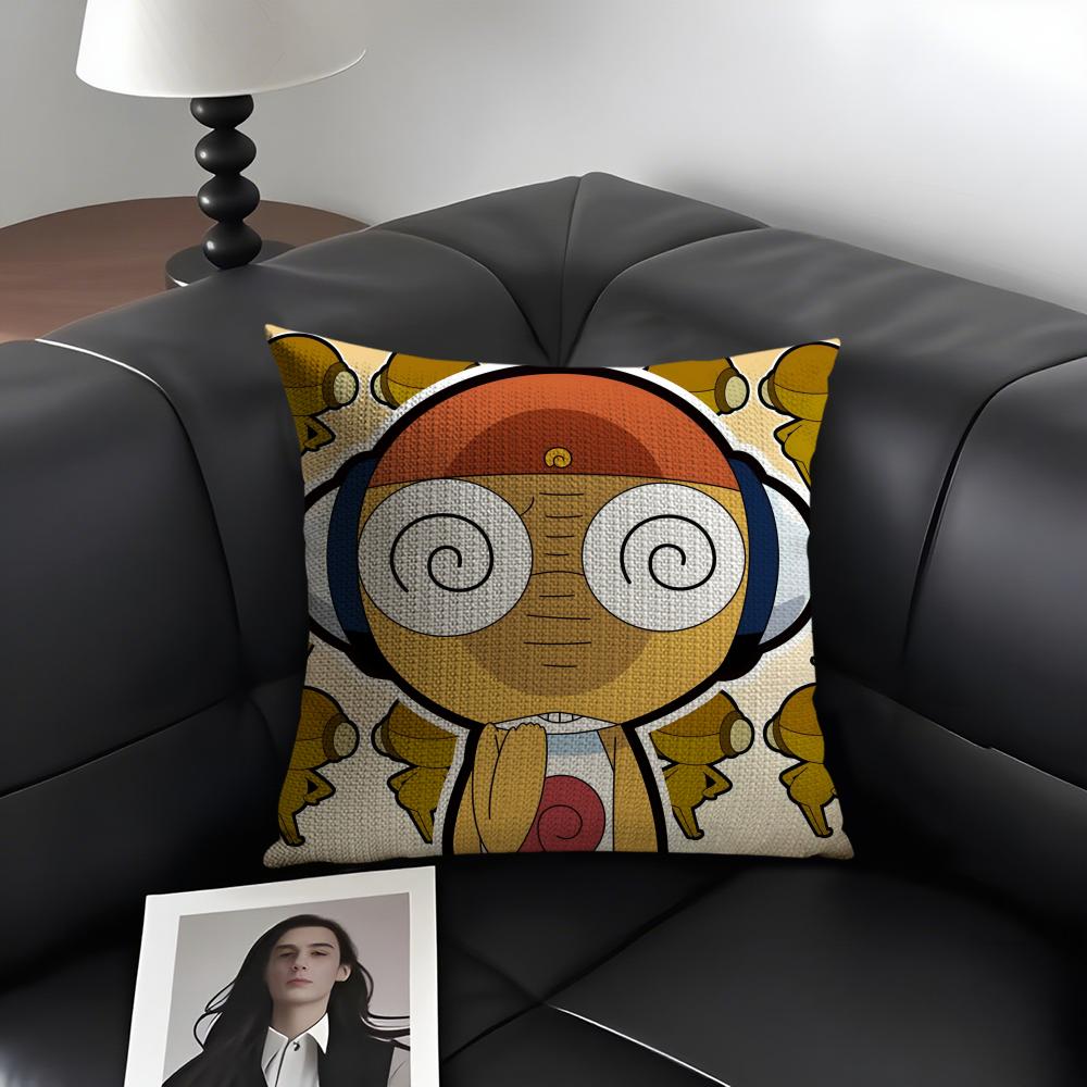 K-Keroro Gunsouu Frog Cartoon Cushion Cover Natural Linen Organic Fabric Double-Sided Printing Sofa Home Decor Gift Pillow Case