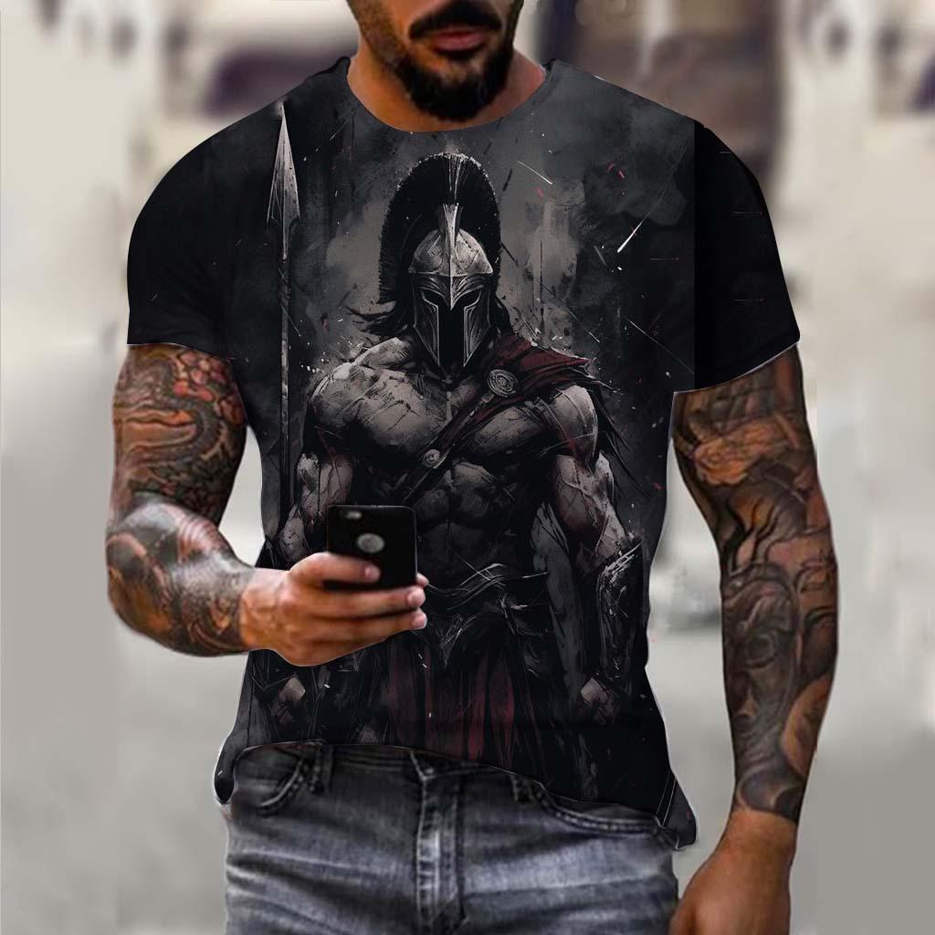 Samurai 3D Printed Short Sleeved T-shirt Summer Breathable Polyester Simple Round Neck Top