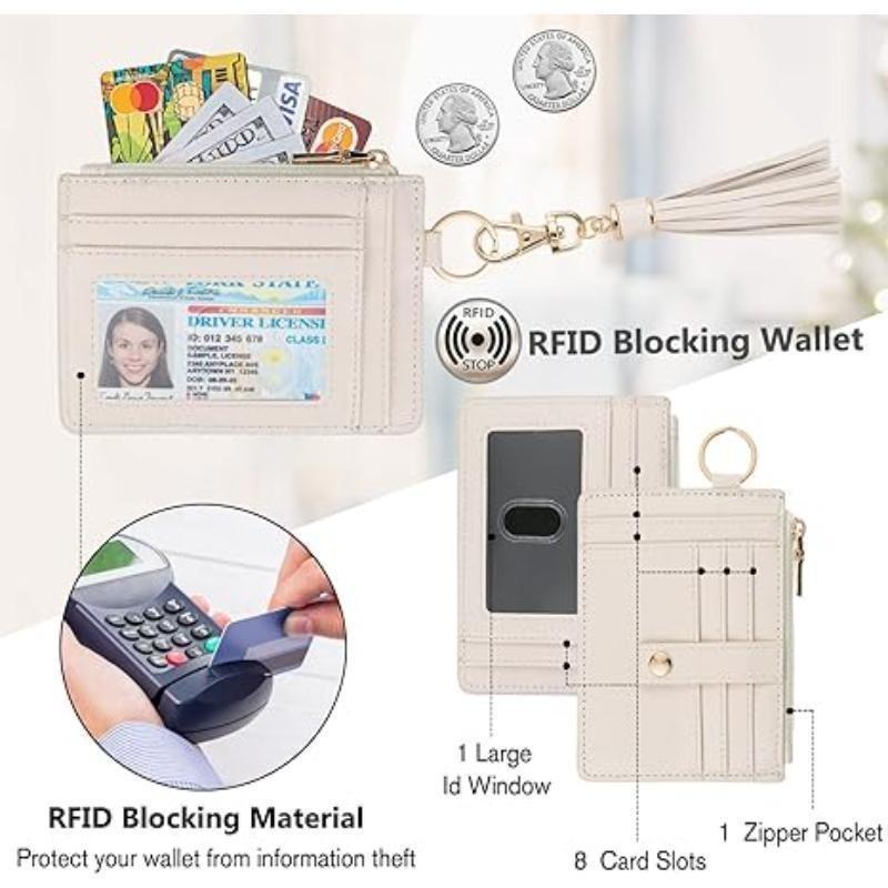 Genuine Leather Slim Card Holder for Women – Top-Grain Cowhide Wallet with Multiple Card Slots, ID Window & Detachable Wristlet less