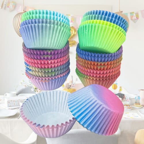 Vivi Bakie Muffinformar, 100-pack, 4 färger, Engångspappersformar för bakning, Fettavvisande pappersformar, Idealiska för muffins, matlådor och konfekt