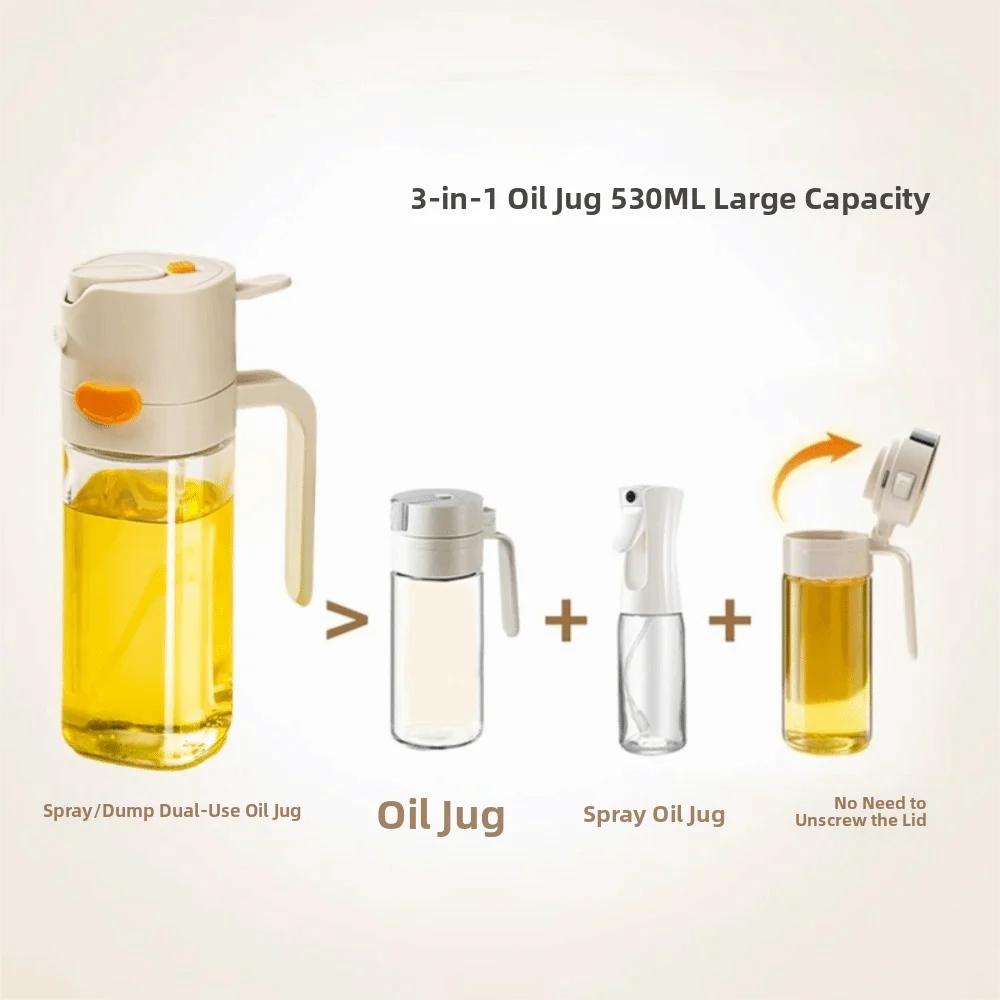 New 2in1 Oil Sprayer Food Grade Glass Oil Spray Bottle Reusable Oil Dispenser Air Fryer Seasoning Tool Kitchen Dining Bar Supply