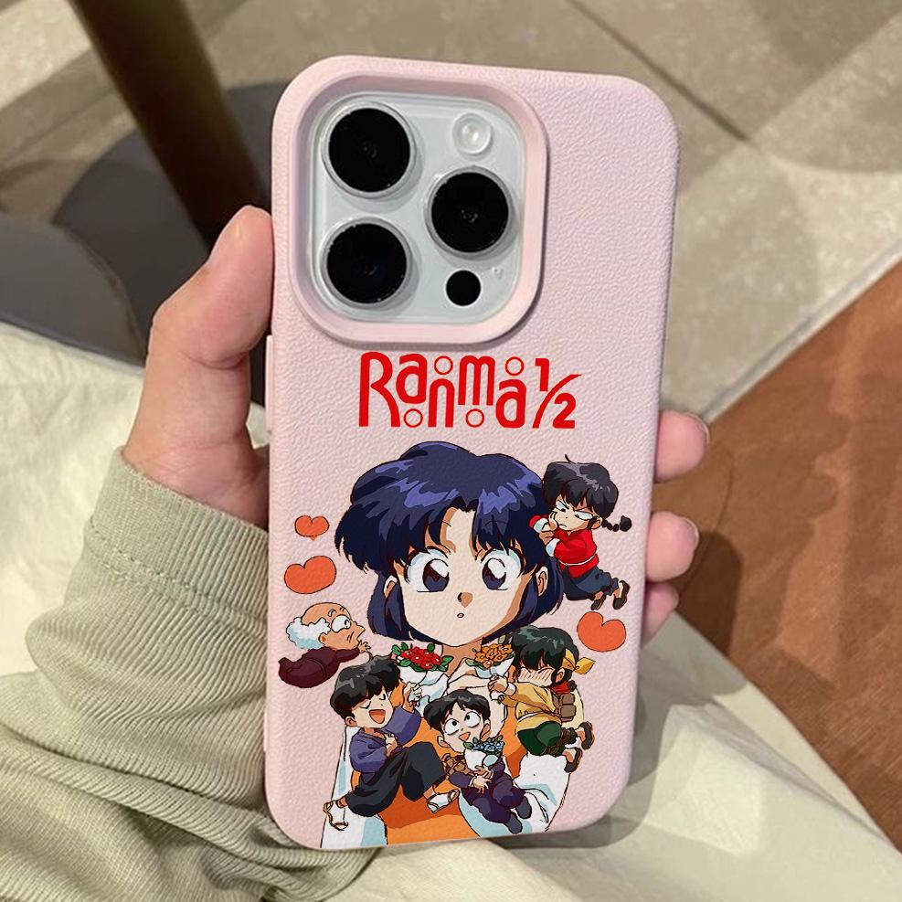Cute R-Ranma ½ Lichee Leather Pattern Phone Case For iPhone 17 16e 16 15 14 13 12 11 Air Pro Max Plus X XR XSMax Shockproof