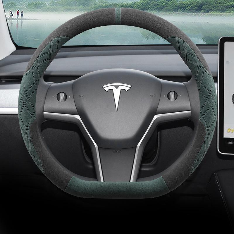 Tesla Model 3/Y/X Ultra-Dunne Suède Stuurwielhoes, Voor Alle Seizoenen.