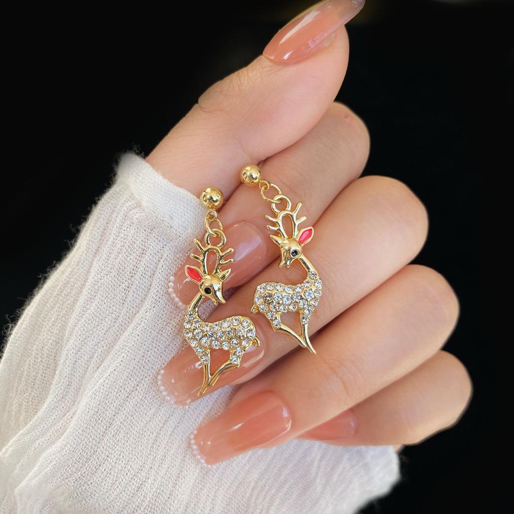 Exquisite Rhinestone Elk Earrings for Women Shiny Crystal zircon Snowflake Deer Dangle Earring Christmas New Year Jewelry Gifts