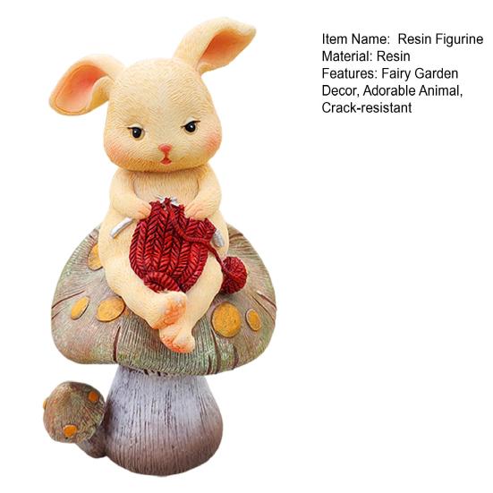 Animal On Mushroom Figurine Garden Resin Reading Pig Statue Knitting Rabbit Ornament for Fairy Garden Flowerpot Balcony Desk