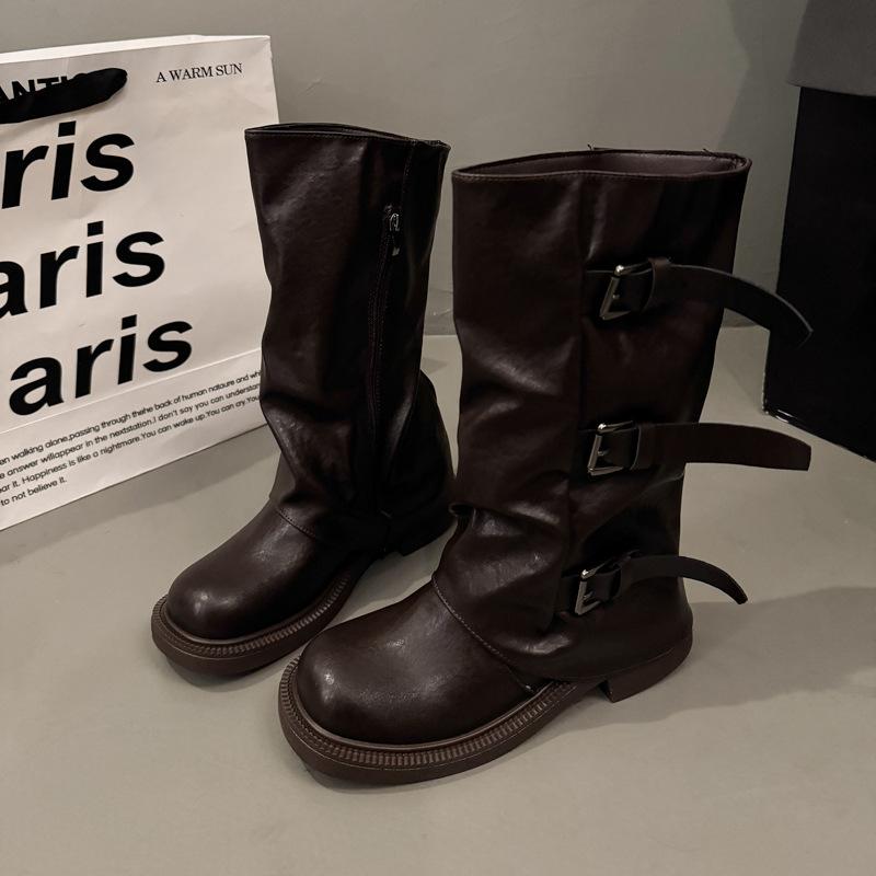 Retro Trouser Boots Long Boots Women's 2025 Autumn New Tall Pleated Piled Boots Spice Girl British Style Knight Boots