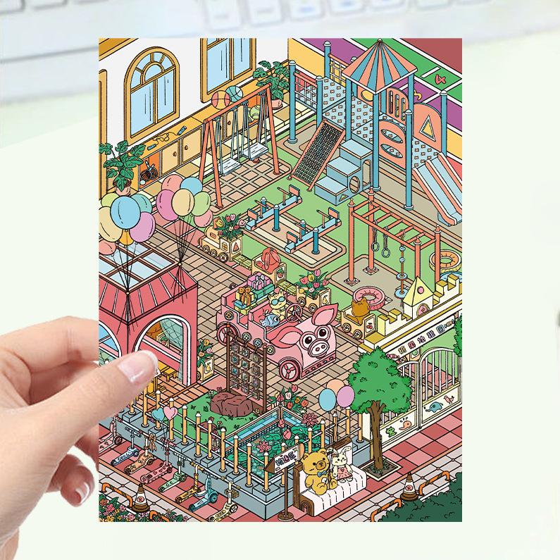 Kreslené krajinné samolepky Vícenásobný miniaturní svět 3D chata Rozbalit DIY scéna Ruční příspěvek